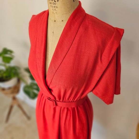 80's Vintage Red Midi Dress with Belt _ Rhodes Collections Inc - Picture 1 of 9